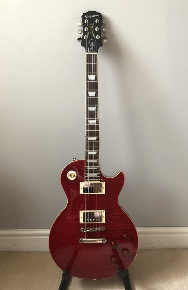 Epiphone Les Paul. Upgrade pickups to Bare Knuckle Peter Green (out of phase), wiring harness, stings and setup. Epiphone Les Paul. Upgrade pickups to Bare Knuckle Peter Green (out of phase), wiring harness, stings and setup.
