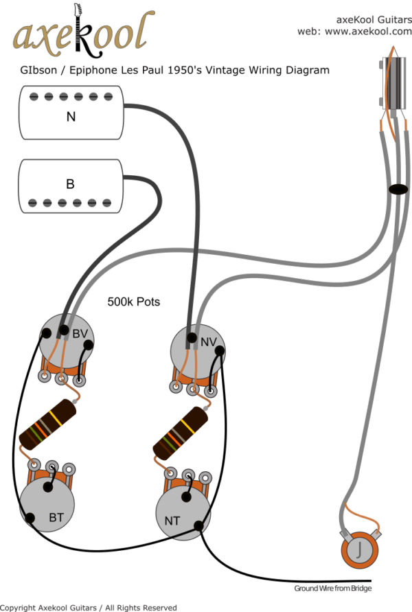Gibson & Epiphone Les Paul 1950's "Bumble Bee Caps" Vintage Wiring Diagram