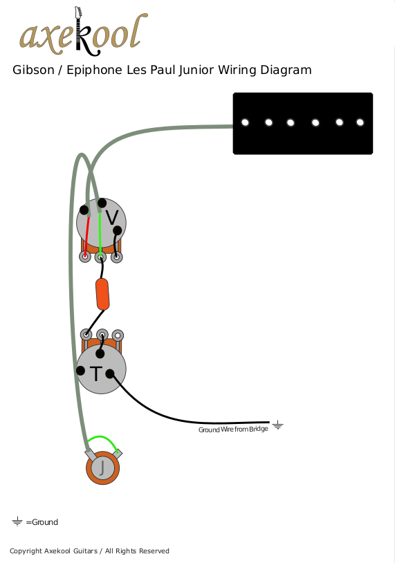 Gibson / Epiphone Les Paul Junior Wiring Diagram & fitting Instructions
