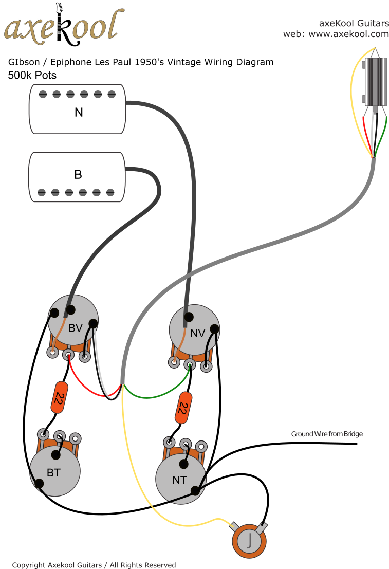 Gibson & Epiphone Les Paul Wiring Diagram with 4 Core Wire