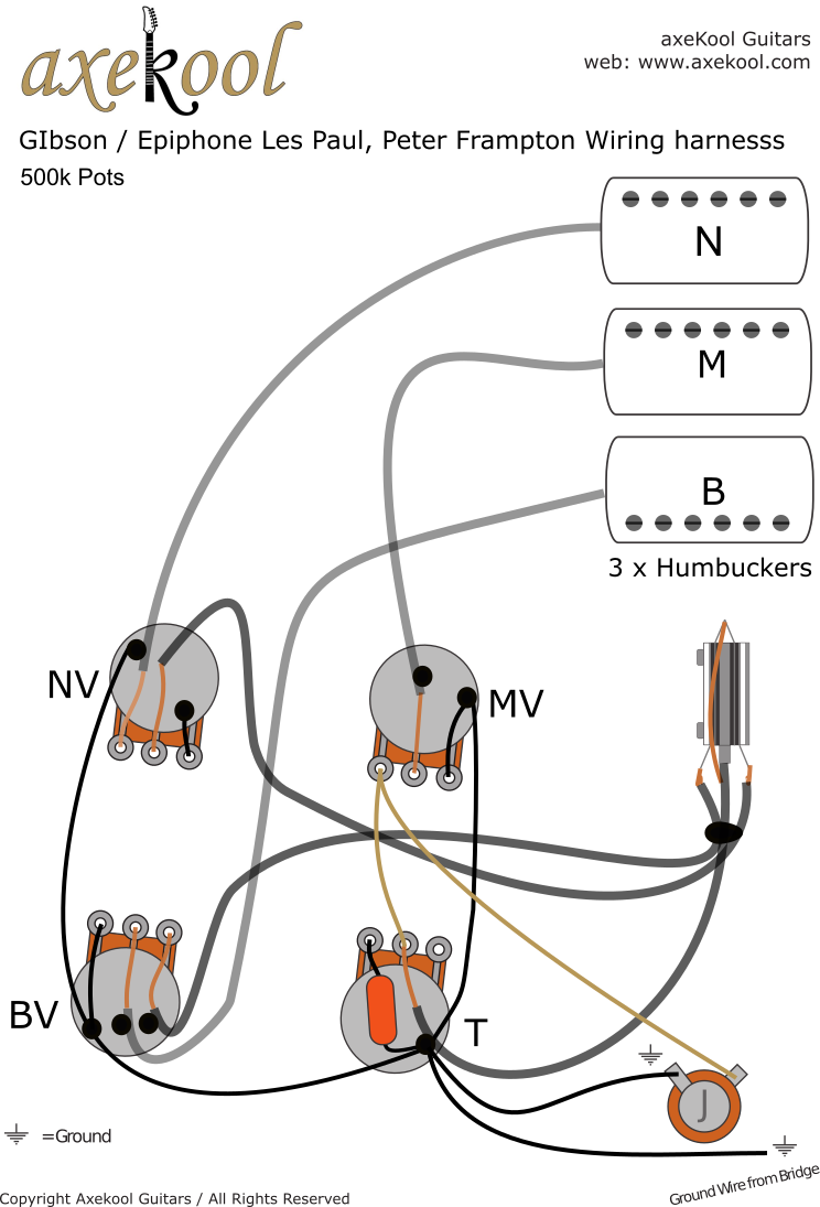 Epiphone & Gibson Les Paul, 3 x Humbuckers Peter Frampton Wiring Diagram Epiphone & Gibson Les Paul, 3 x Humbuckers Peter Frampton Wiring Diagram