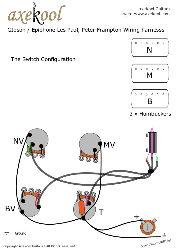 3 x Humbuckers Peter Frampton wiring diagram fitting instructions (Switch Configuration)