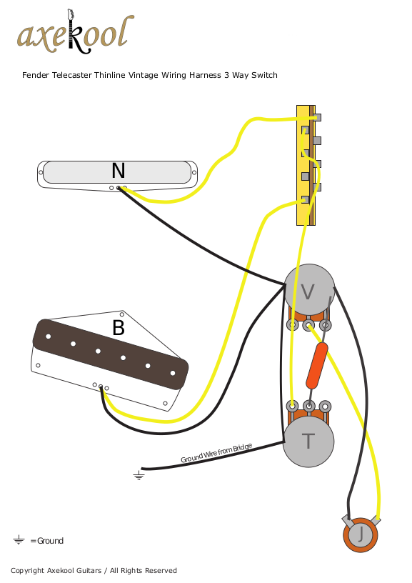 Fender Telecaster Thinline 3 Way Switch Wiring Diagram & fitting Instructions