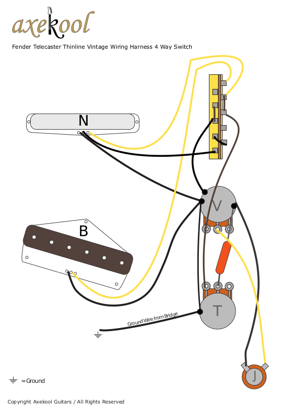 Fender Telecaster Thinline 4 Way Switch Wiring Diagram & fitting Instructions