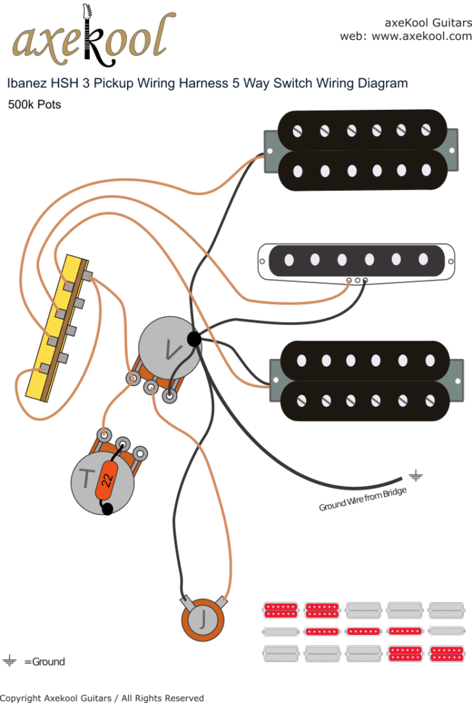 Ibanez HSH 3 Pickup Wiring Diagram & Fitting Instructions