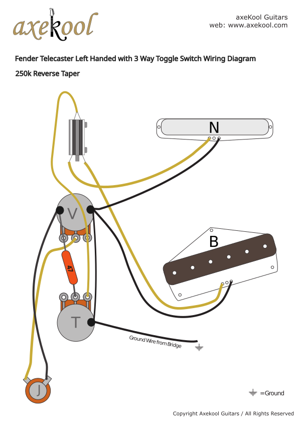 Fender Telecaster Left Handed with 3 Way Toggle Switch Wiring Diagram & Fitting Instructions Fender Telecaster Left Handed with 3 Way Toggle Switch Wiring Diagram & Fitting Instructions