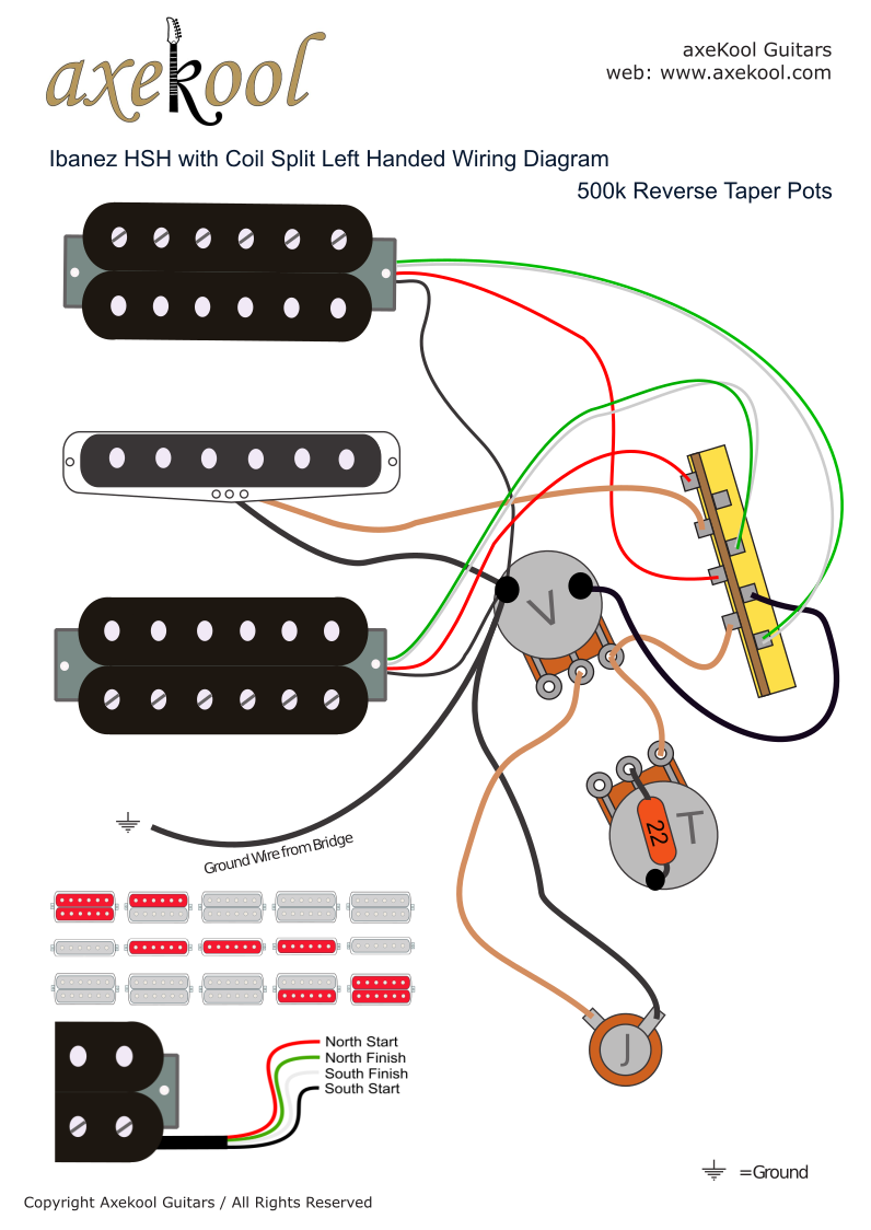 Ibanez HSH with Coil Split Left Handed Wiring Diagram Ibanez HSH with Coil Split Left Handed Wiring Diagram