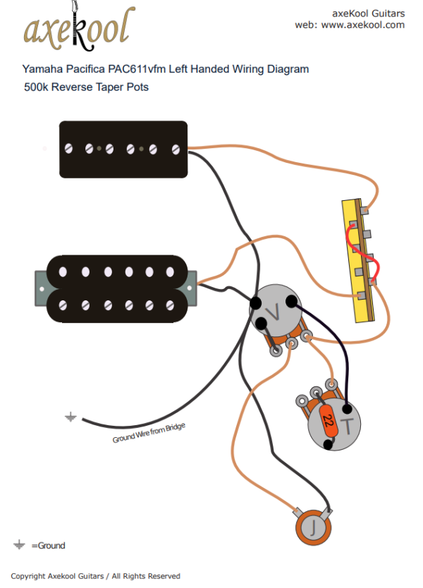 Yamaha Pacifica PAC611vfm Left Handed Wiring Diagram & Fitting Instructions