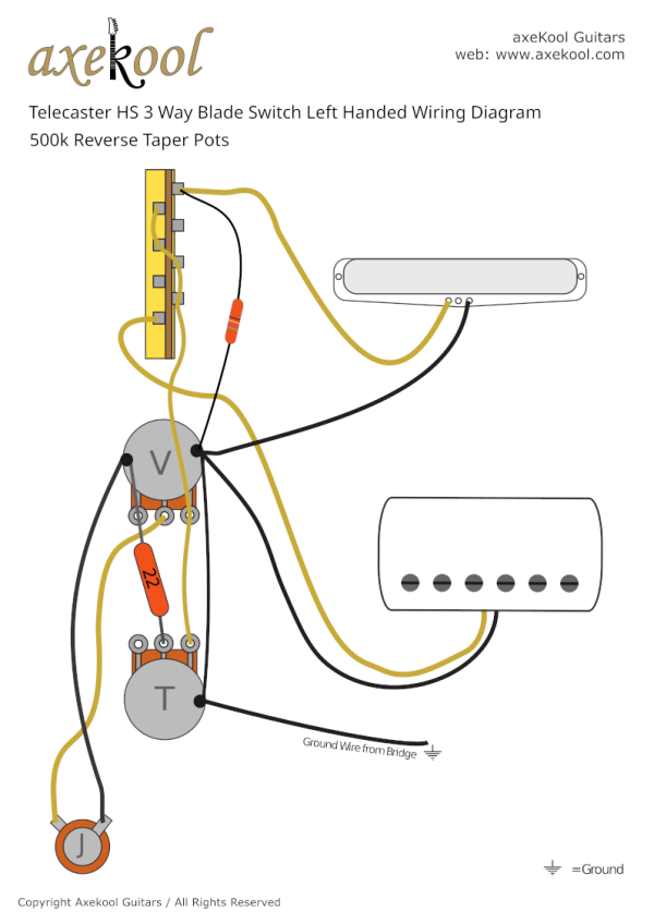 Fender HS Telecaster Left Handed Wiring Diagram & Fitting Instructions