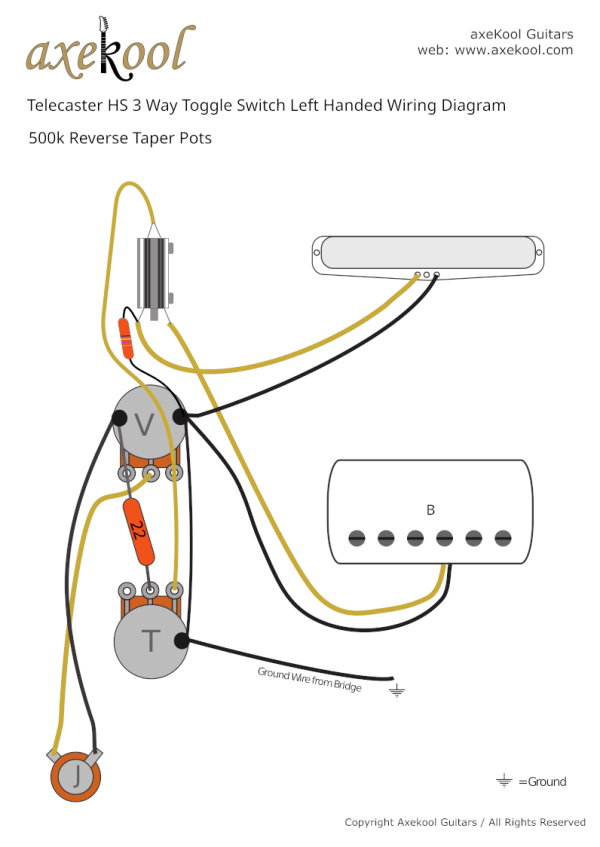 Fender HS Telecaster with Toggle Switch Left Handed Wiring Diagram & Fitting Instructions