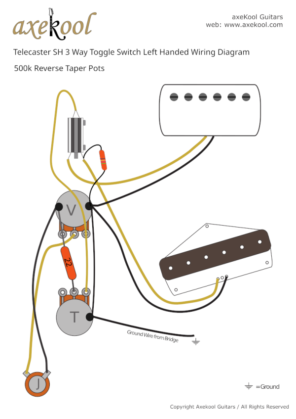 Fender SH Telecaster with Toggle Switch Left Handed Wiring Diagram & Fitting Instructions