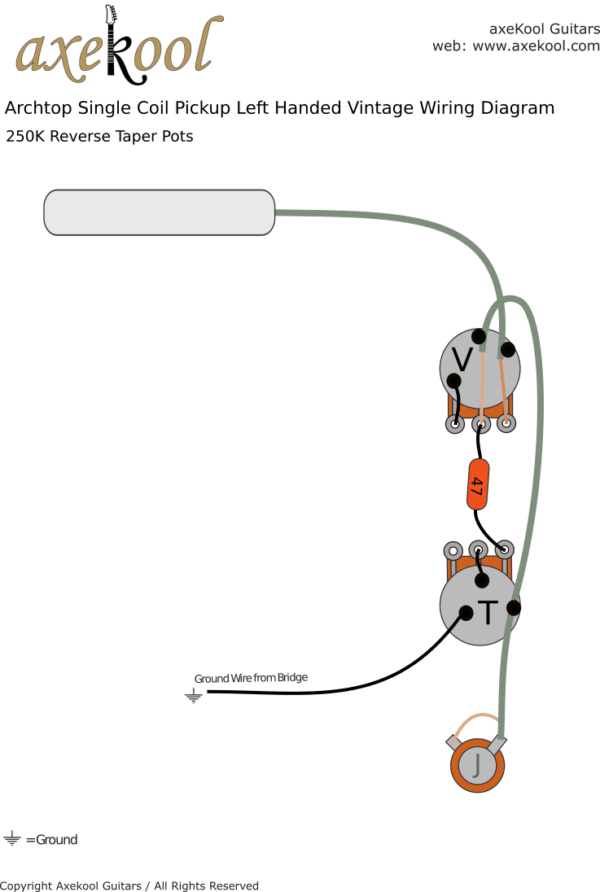 Archtop Left Handed Vintage Wiring Harness (Humbucker Pickup) - Image 4