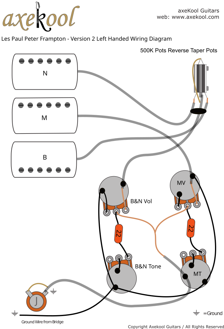Gibson Les Paul Peter Frampton - V2 Left Handed Wiring Diagram Gibson Les Paul Peter Frampton - V2 Left Handed Wiring Diagram