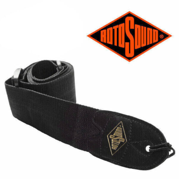 Rotosound Black Guitar Strap, Guitar strap with leather ends.