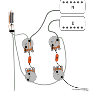 Aria Pro II Left Handed TA Classic, TA-40, TA50 and TA-60 Hollowbody Wiring Diagram