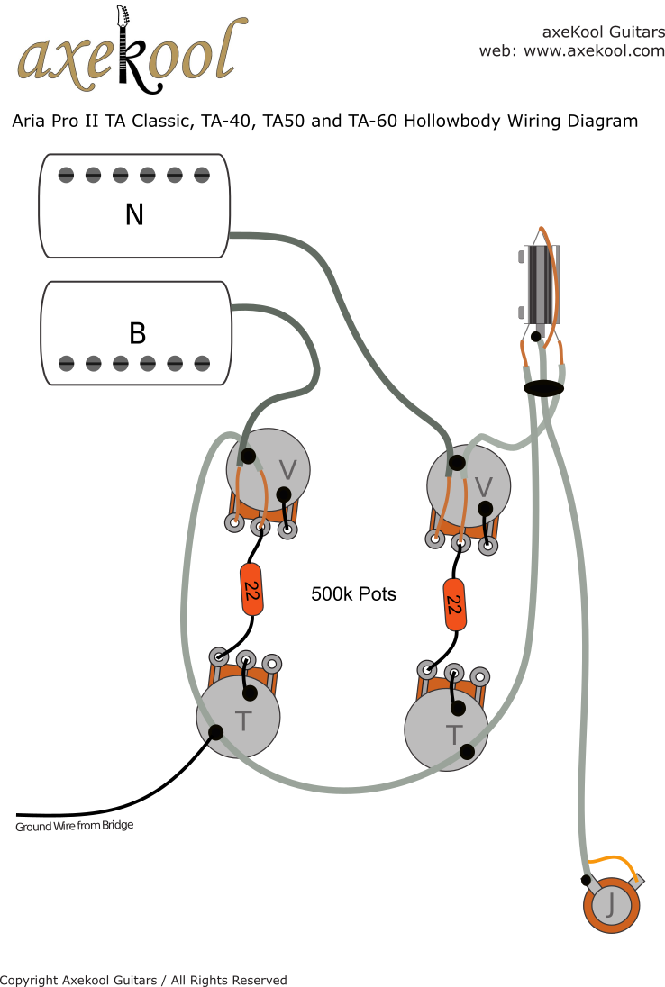 Aria Pro II TA Classic, TA-40, TA50 and TA-60 Hollowbody Wiring Diagram Aria Pro II TA Classic, TA-40, TA50 and TA-60 Hollowbody Wiring Diagram
