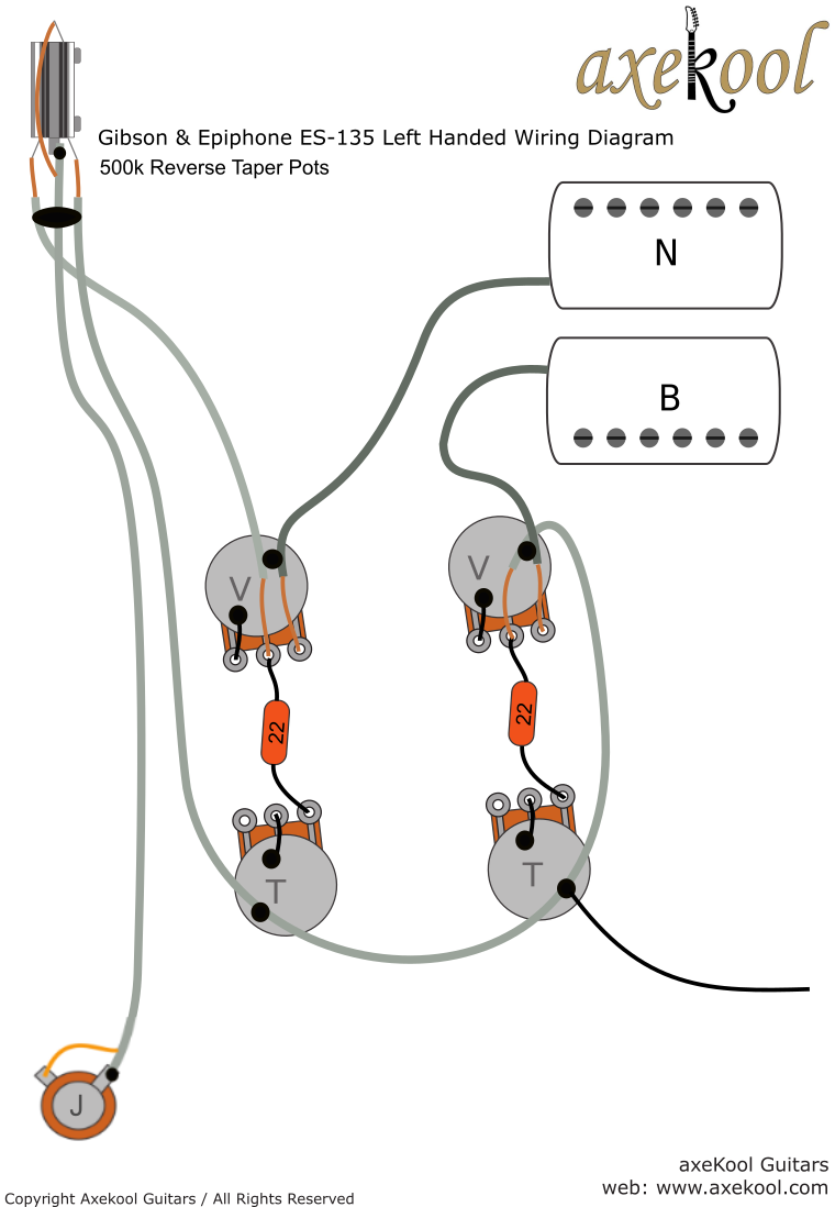 Gibson & Epiphone ES-135 Left Handed Wiring Diagram Gibson & Epiphone ES-135 Left Handed Wiring Diagram