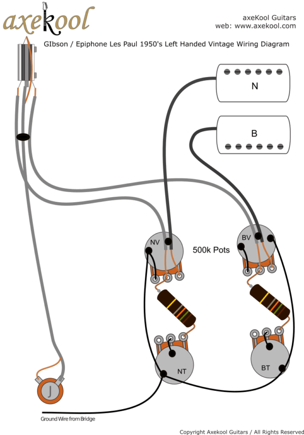 Gibson & Epiphone Les Paul 1950's "Bumble Bee Caps" Left Handed Vintage Wiring Diagram