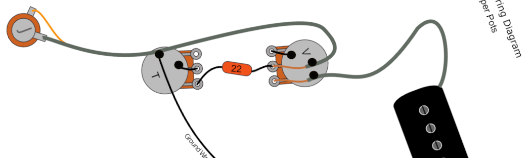Godin 5th Avenue (Single P90 Pickup) Left Handed Wiring Diagram & Fitting Instructions