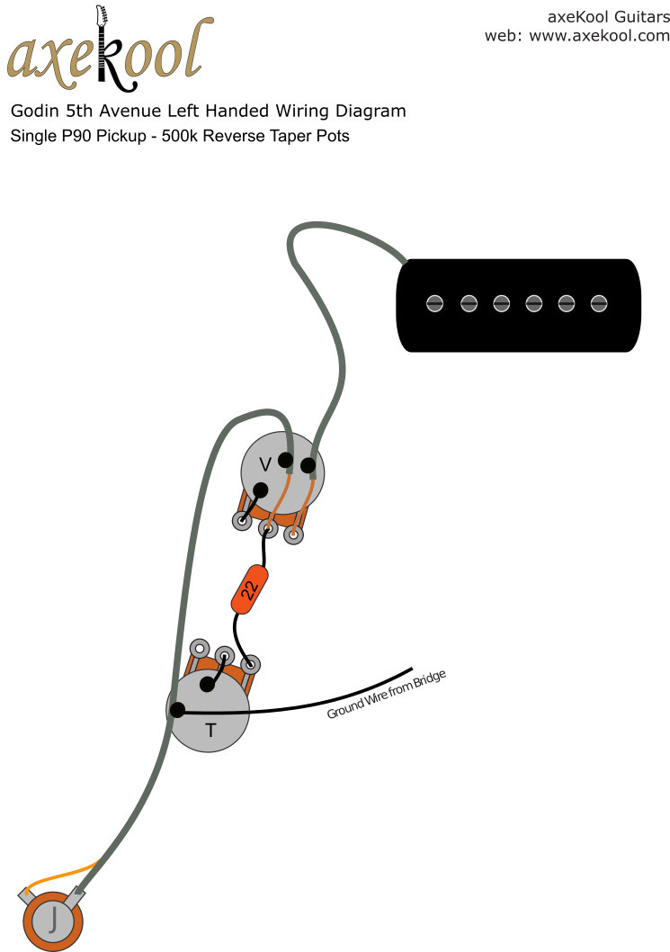 Godin 5th Avenue (Single P90 Pickup) Left Handed Wiring Diagram Godin 5th Avenue (Single P90 Pickup) Left Handed Wiring Diagram