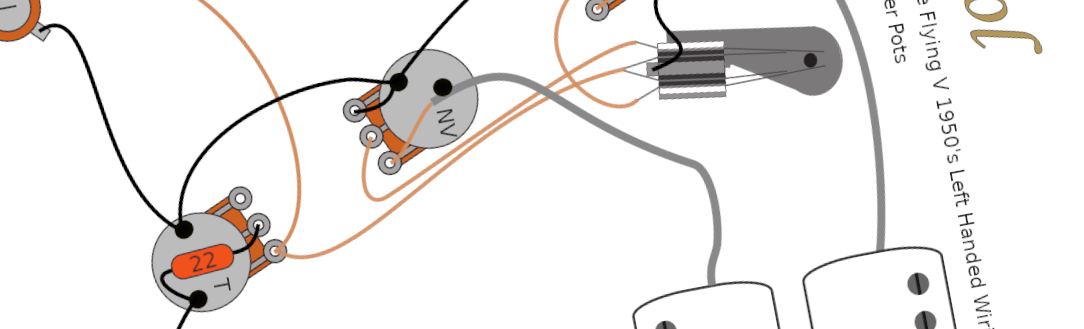 Gibson & Epiphone Flying V 1950's Left Handed Wiring Diagram & Fitting Instructions