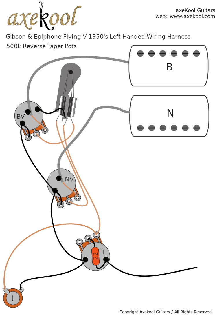 Gibson & Epiphone Flying V 1950's Left Handed Wiring Diagram