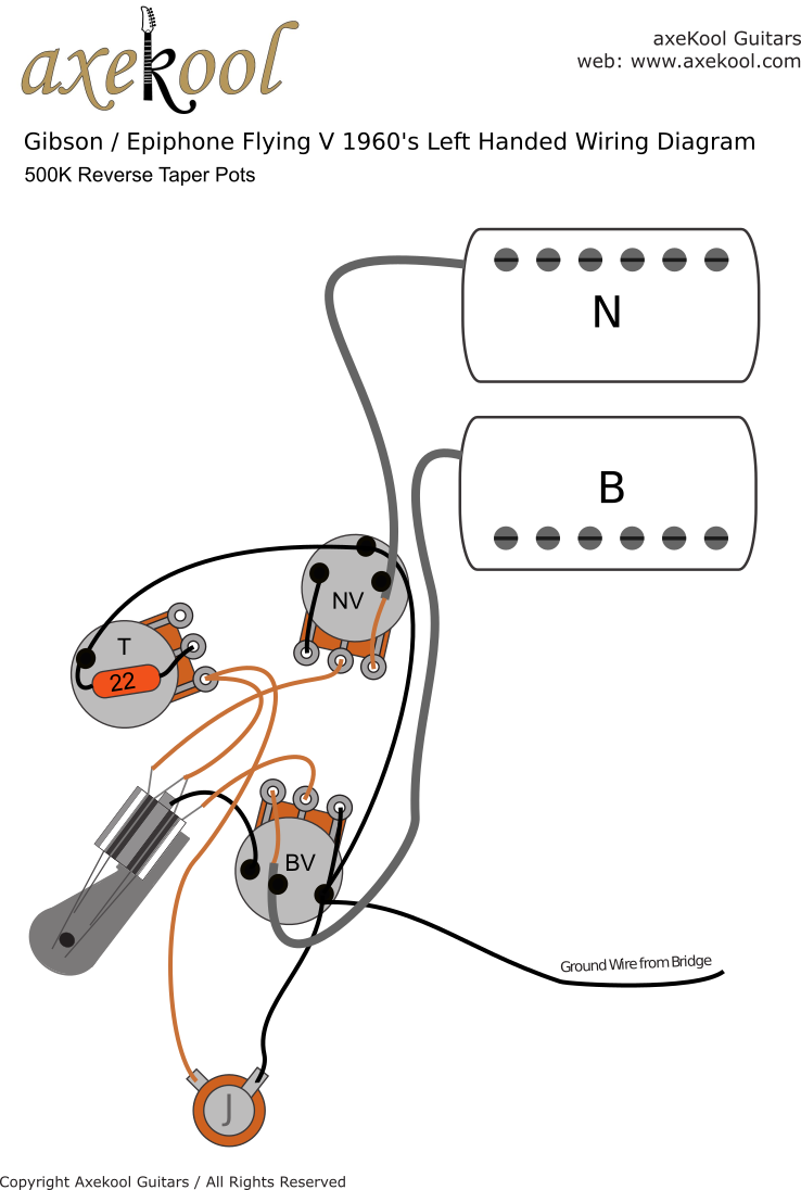 Gibson & Epiphone Flying V 1960's Left Handed Wiring Diagram