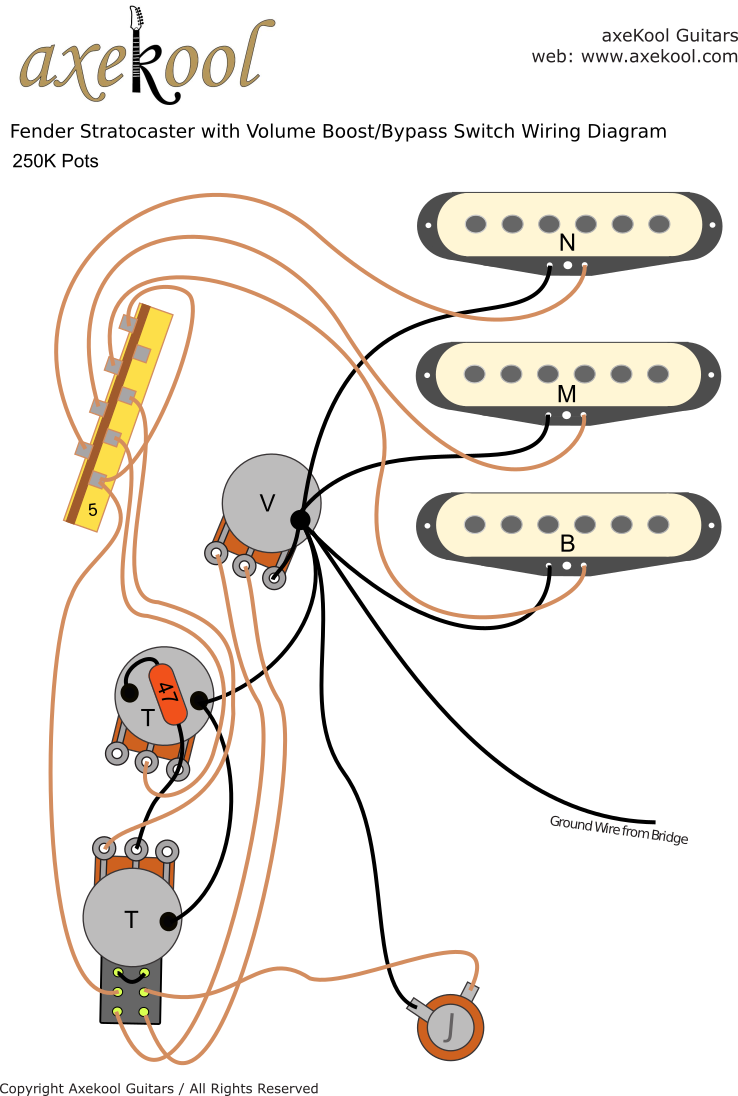Fender Stratocaster with Volume Boost / Bypass Switch Wiring Diagram