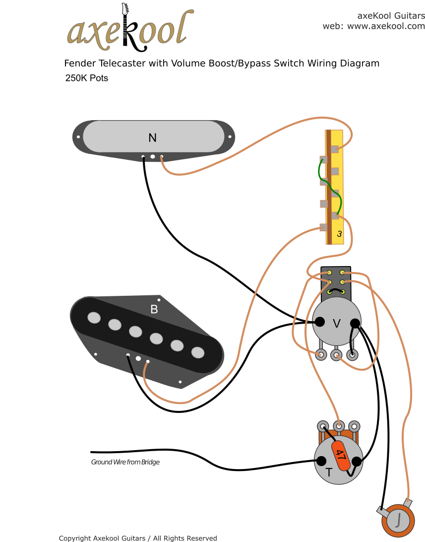 Fender Telecaster with Volume Boost / Bypass Switch Wiring Diagram