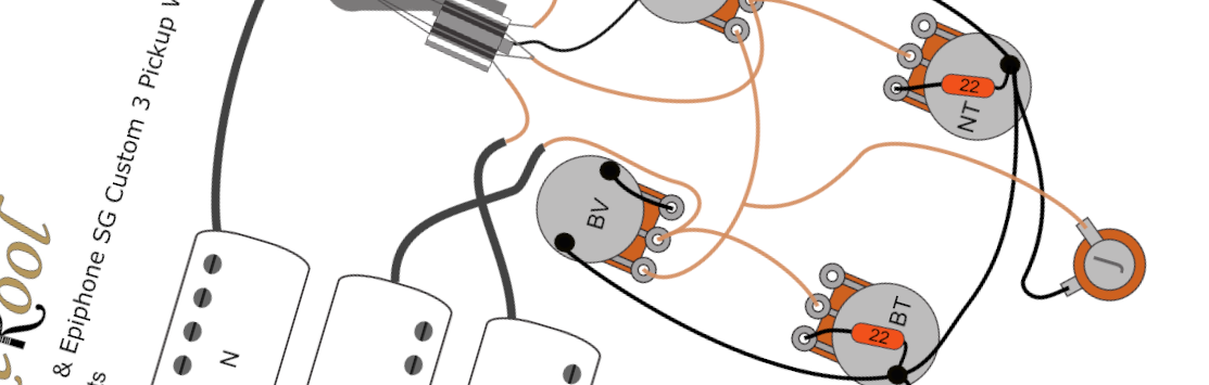 Gibson & Epiphone SG 3 Pickups (2 Volume) Wiring Diagram & Fitting Instructions